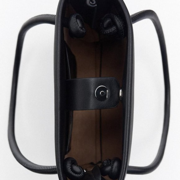 Zara Black Leather Mini Tote with Shoulder Strap - Picture 4 of 5